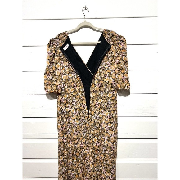 NWT Showpo Loree Midi Dress Puff Sleeve High Slit Black Floral Womens Size 16 - Picture 9 of 16